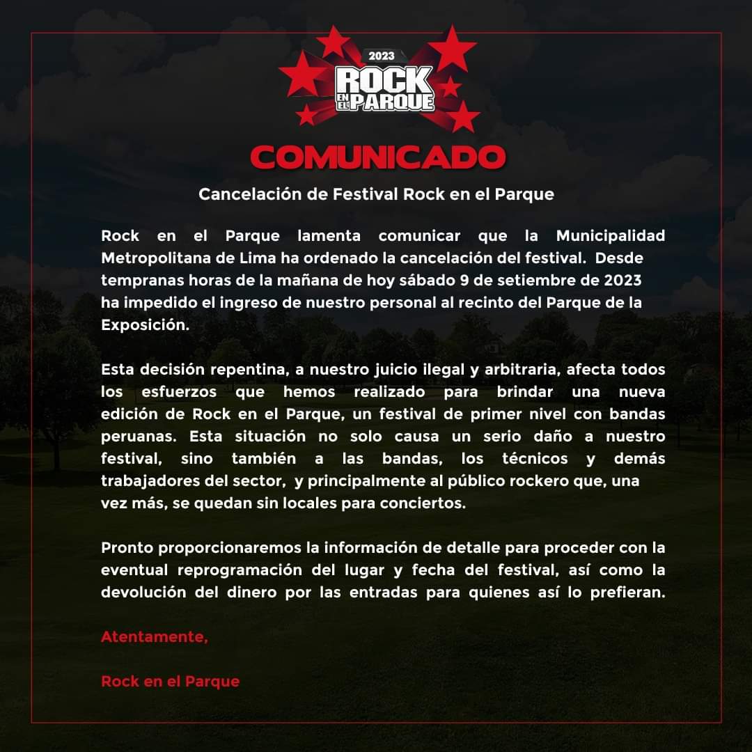 Cancelan Festival de Rock en el Parque qué pasó con el evento musical