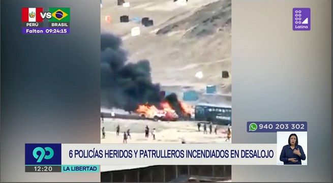 La Libertad: Seis policías heridos y cinco vehículos incendiados dejó un violento intento de desaloj
