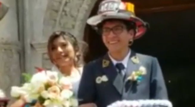 Bombero contrajo matrimonio tras atender incendio de centro comercial en Arequipa