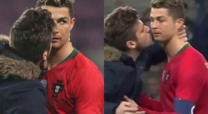 Hincha ingresa a la cancha y besa a un molesto Cristiano Ronaldo