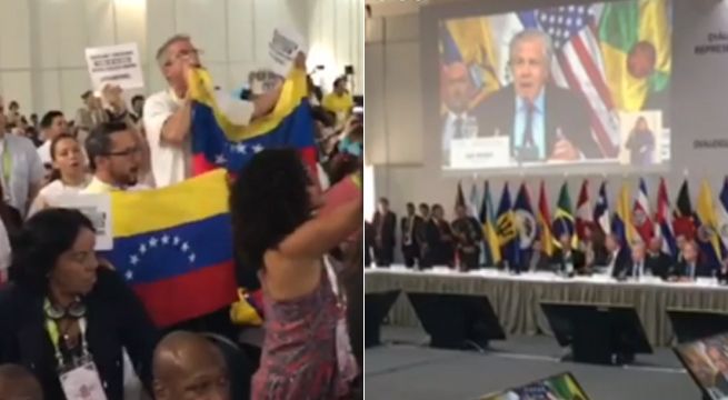 Simpatizantes chavistas protestan contra Luis Almagro en foro previo a Cumbre de las Américas