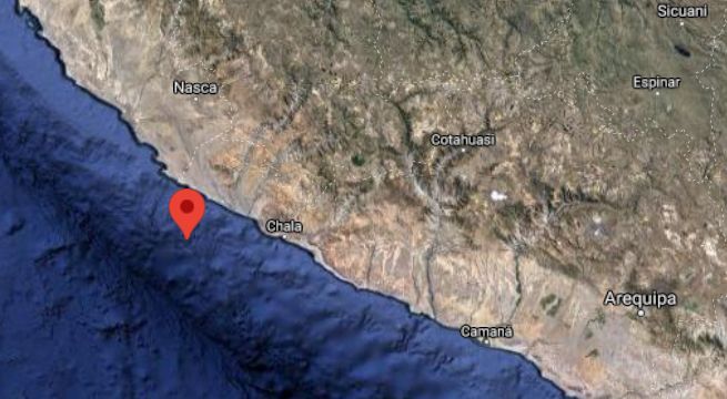 Sismo de magnitud 4.5 se produjo esta tarde en la costa de Arequipa