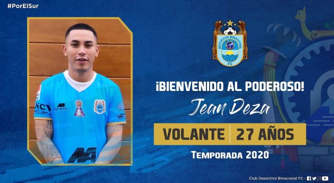 Jean Deza es el nuevo fichaje de Binacional tras salir de Alianza Lima