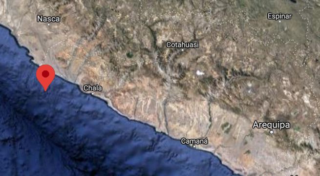 Sismo de magnitud 4.1 se produjo esta noche en la costa de Arequipa