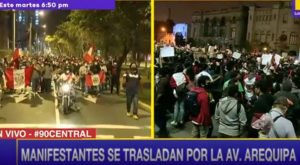 Manifestantes contra Manuel Merino se traslada por la Avenida Arequipa