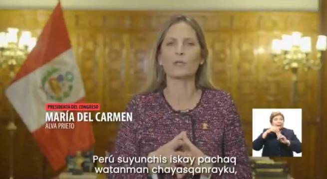 Presidenta del Congreso compartió mensaje por los 200 años de independencia del Perú