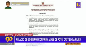Presidencia del Perú confirma el viaje de Pedro Castillo a Piura