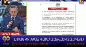 Junta de Portavoces del Congreso rechazó declaraciones del premier Guido Bellido