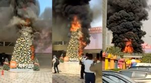 Así fue el incendio del árbol navideño del Jockey Plaza