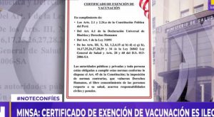 Minsa: certificado de exención de vacunación es ilegal