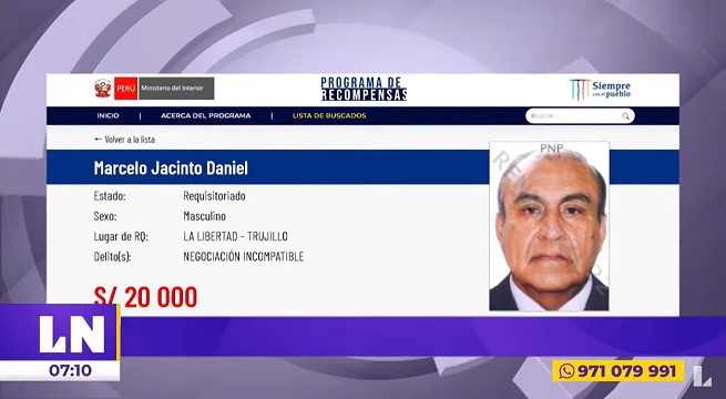 Exalcalde de Trujillo fue incluido en el programa de recompensas por corrupción