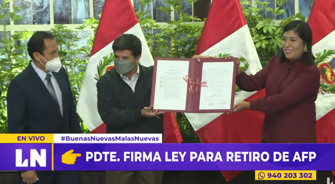 Presidente Pedro Castillo firmó ley que permite nuevo retiro de AFP