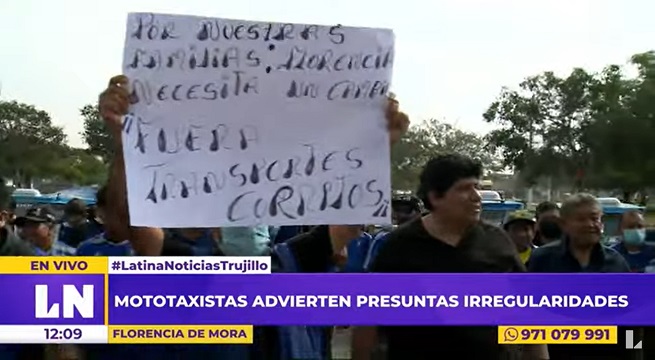 Florencia de Mora: mototaxistas denuncian presuntos actos de corrupción en municipalidad