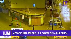 Surco: motocilcista atropella a cadete de la FAP y fuga