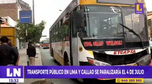 Transporte público en Lima y Callao se paralizaría el 4 de julio