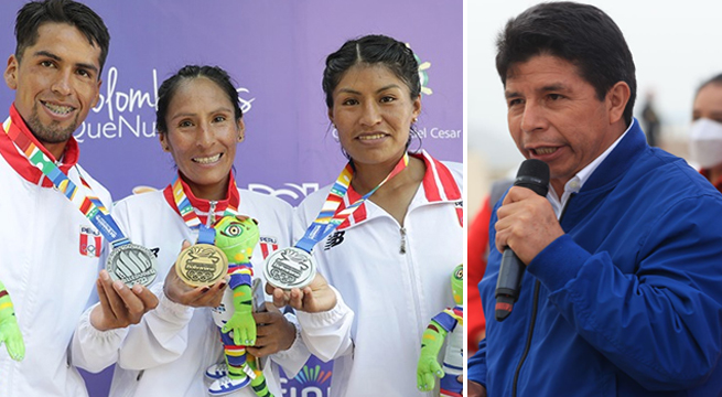 Pedro Castillo felicita a Gladys Tejeda por obtener medalla de oro en Juegos Bolivarianos