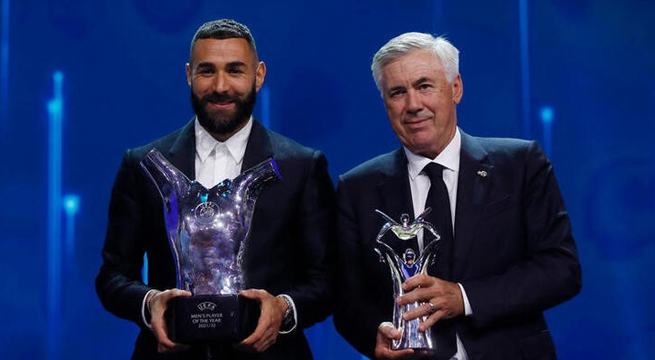 Benzema es elegido mejor jugador del año de la UEFA y Ancelotti gana el premio al entrenador