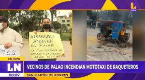 SMP: vecinos incendian mototaxi de raqueteros