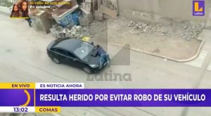 Comas: taxista se aferra al capó de su auto para evitar robo