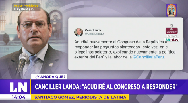 Congreso aprueba moción de interpelación contra el canciller César Landa