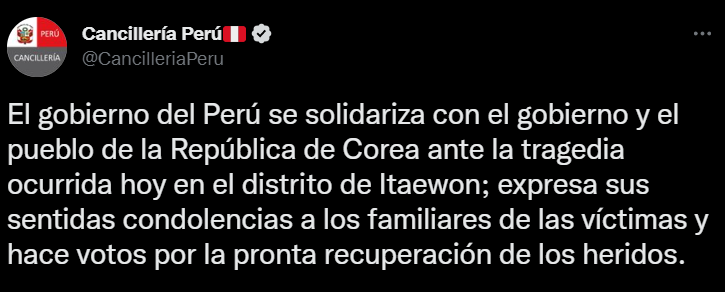 Cancillería de Perú sobre Corea