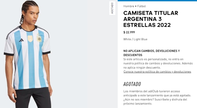 Hinchas agotan la camiseta de Argentina en la páginas de Adidas