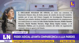 Lilia Paredes: Poder Judicial levanta comparecencia restringida en su contra