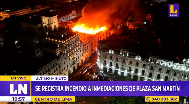 Protestas en Lima: se registra incendio en alrededores de la Plaza San Martín