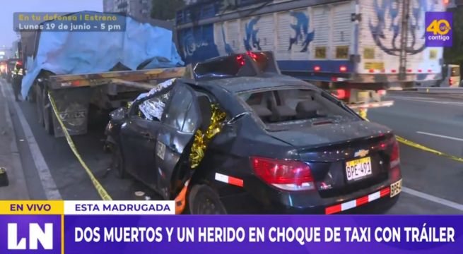 Surco: choque de taxi con tráiler deja 2 muertos y 1 herido