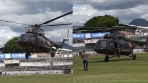 Viral: Helicóptero aterrizó de emergencia en estadio mientras se jugaba partido