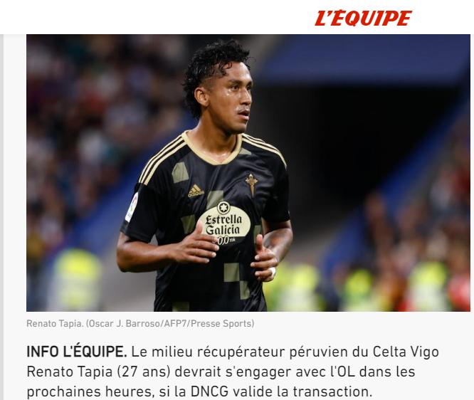 L'Equipe informó sobre un interés de Lyon por Renato Tapia.

FOTO: L'Equipe