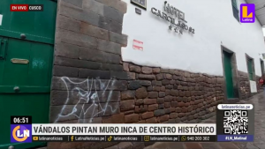 Vándalos realizan pintas en muro en el centro histórico de Cusco 