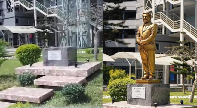 Así luce la estatua de César Acuña tras volver a ser colocada en la UCV