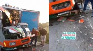 Terrible accidente entre bus y camión deja cuatro heridos