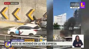 Auto se incendió en plena Vía Expresa: accidente causó tráfico en Miraflores