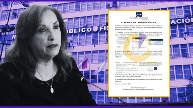 Abogado de Dina Boluarte responde a Fiscalía: «Diligencias deben notificarse con un mínimo de 3 días hábiles»