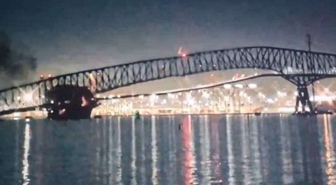 Puente colgante Francis Scott Key colapsa tras brutal impacto de barco | VIDEO