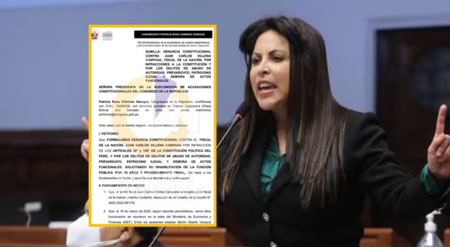 Patricia Chirinos presenta denuncia constitucional al Fiscal de la Nación por archivar investigación contra Vizcarra