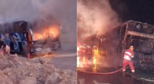 Treinta pasajeros salvan de morir tras incendio del bus donde se transportaban [VIDEO]