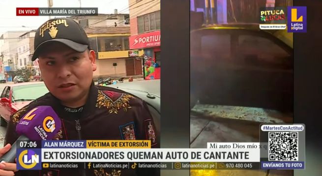 Extorsionadores queman auto de cantante de cumbia en VMT