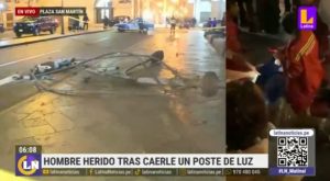 Poste de alumbrado público de la Plaza San Martín cae sobre hombre y lo deja herido | VIDEO