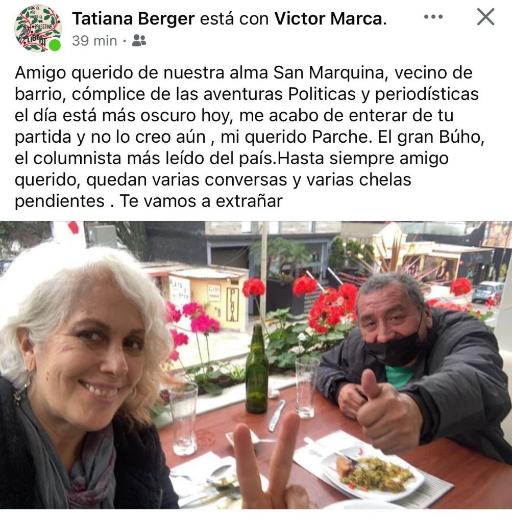 Tatiana Berger se despide de Víctor Patiño. Foto: Facebook   