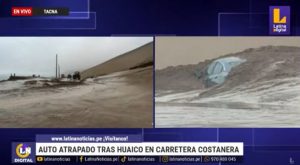 Auto quedó atrapado tras huaico en carretera | VIDEO