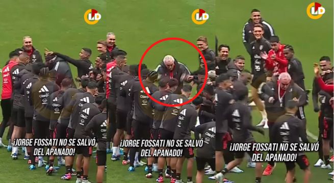 Jorge Fossati fue ‘apanado’ por los jugadores de la selección peruana en pleno entrenamiento [VIDEO]