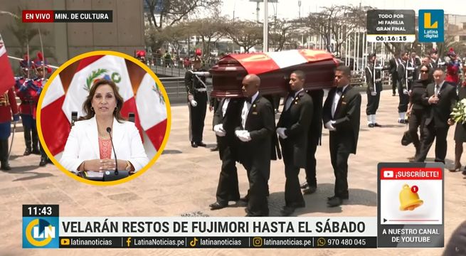 Dina Boluarte envía corona fúnebre a velorio de Fujimori con sentido mensaje