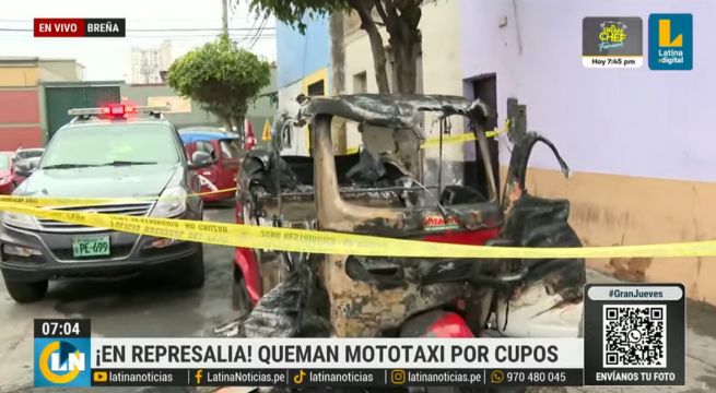 Incendian mototaxi en Breña por presunto cobro de cupo [VIDEO]