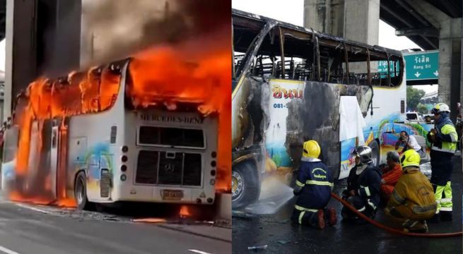 Bus escolar se incendia con 44 pasajeros en Tailandia: habría 25 muertos | VIDEO