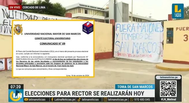 UNMSM confirma que elecciones se desarrollarán este viernes pese a toma de campus