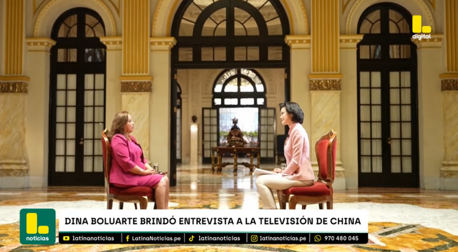 Dina Boluarte en entrevista a televisión china: «En Perú necesitamos 50 años para construir un colegio»