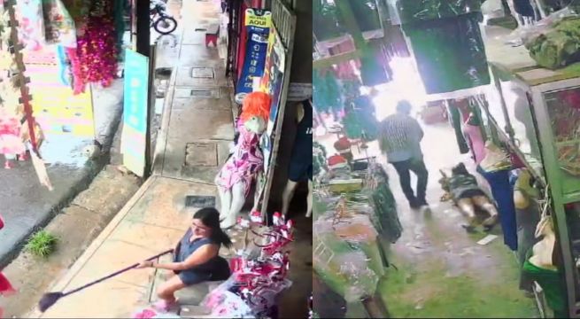 Delincuentes asaltan en tienda y mujer los hace correr a escobazos [VIDEO]